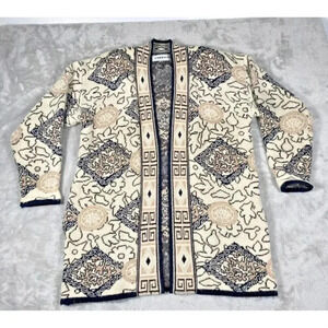 Carducci Retro Boho Knit Cardigan with Geometric and Floral Patterns Size Large